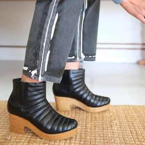 BEKLINA The Ribbed Boot Clog Black Italian Leather Lined Wood Wedge Heel  NEW 11
